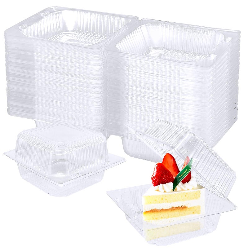 Jgalnim 100 Pack Clear Plastic Square Hinged Food Clamshell ContainerDisposable To Go Cake Slice ContainerClear Plastic Clamshell Food Containers for Cookies Desserts Fruits Salads Sandwiches - Image 2