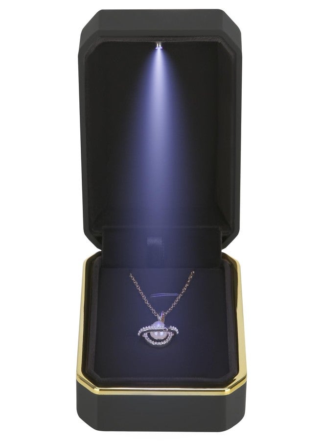 LETURE Luxury LED Pendant Necklace Gift Box with LED Light, Velvet Jewelry Storage Display Case for Proposal Engagement Wedding Anniversary Birthday(Black) - Image 3