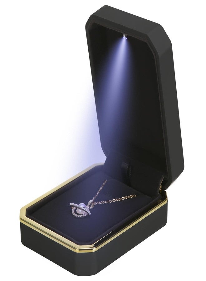 LETURE Luxury LED Pendant Necklace Gift Box with LED Light, Velvet Jewelry Storage Display Case for Proposal Engagement Wedding Anniversary Birthday(Black) - Image 2