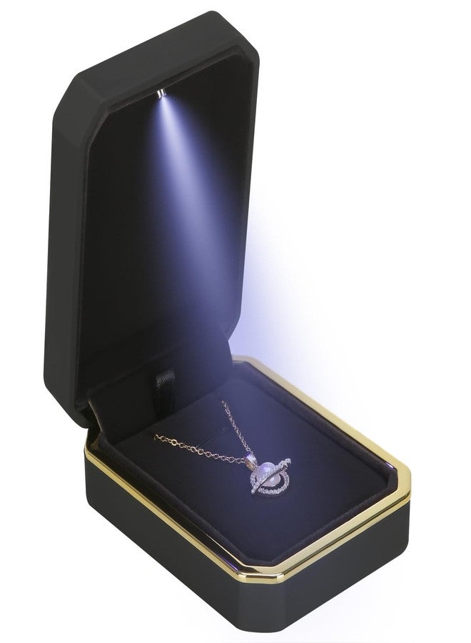LETURE Luxury LED Pendant Necklace Gift Box with LED Light, Velvet Jewelry Storage Display Case for Proposal Engagement Wedding Anniversary Birthday(Black) - Image 5