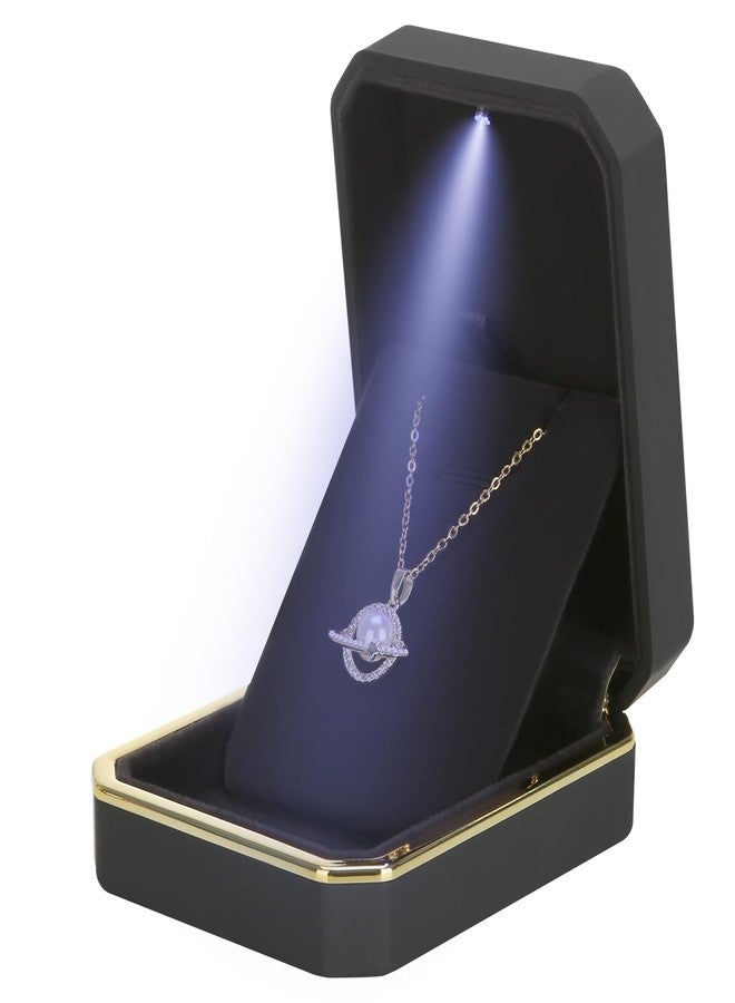 LETURE Luxury LED Pendant Necklace Gift Box with LED Light, Velvet Jewelry Storage Display Case for Proposal Engagement Wedding Anniversary Birthday(Black) - Image 1