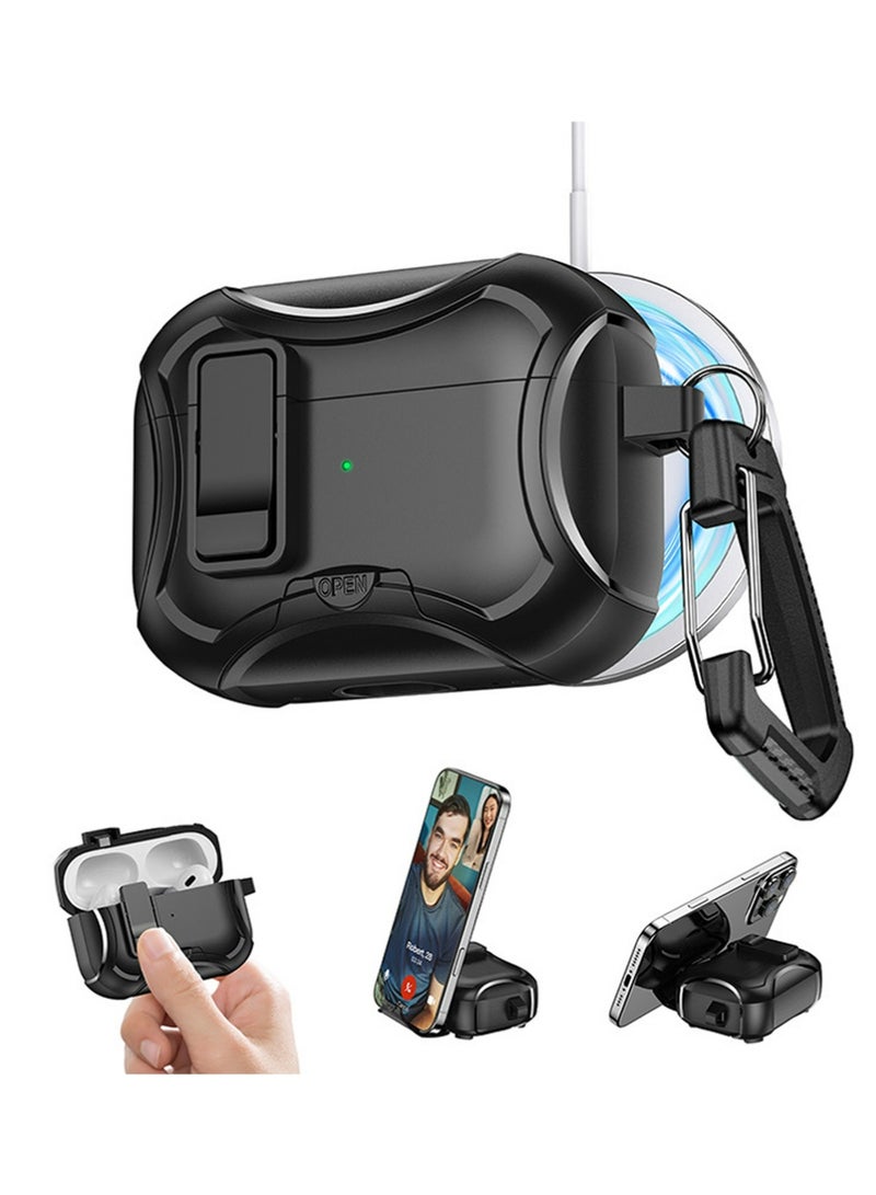 X-level 3 in 1 AirPods 4 Case,Cover with Keychain, Hard Shell Protective Armor with Lock and Stand Design, Compatible with AirPods 4 Generation Case Black - Image 1