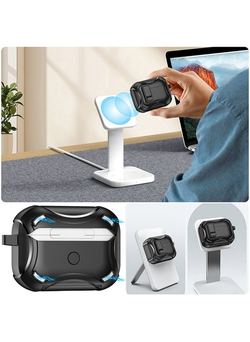 X-level 3 in 1 AirPods 4 Case,Cover with Keychain, Hard Shell Protective Armor with Lock and Stand Design, Compatible with AirPods 4 Generation Case Black - Image 2