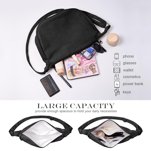 FITDON Corduroy Crescent Crossbody Bag for Women Men, Small Sling Hobos Dumpling Bag Crescent Purse with Adjustable Strap, Black - Image 3