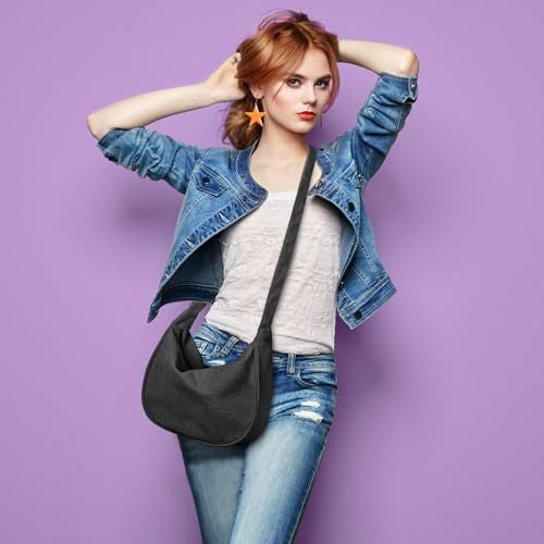 FITDON Corduroy Crescent Crossbody Bag for Women Men, Small Sling Hobos Dumpling Bag Crescent Purse with Adjustable Strap, Black - Image 4