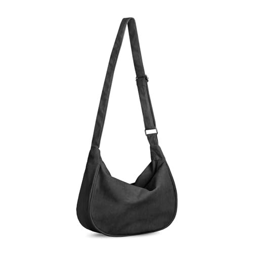 FITDON Corduroy Crescent Crossbody Bag for Women Men, Small Sling Hobos Dumpling Bag Crescent Purse with Adjustable Strap, Black - Image 1
