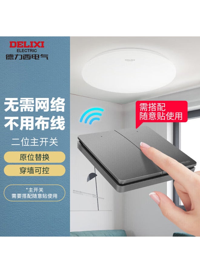 Delixi Wireless Switch Panel, Remote Control Switch, Smart Switch Without Wiring, Two-way Switch [two-position Main Switch In Space Gray]