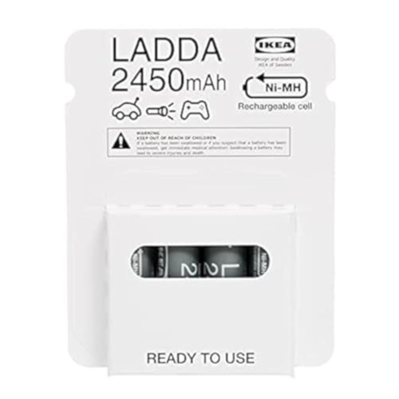 LADDA Rechargeable Batteries, AA, HR6, 1.2V, 2450mAh, Grey - Pack of 4 - Image 1