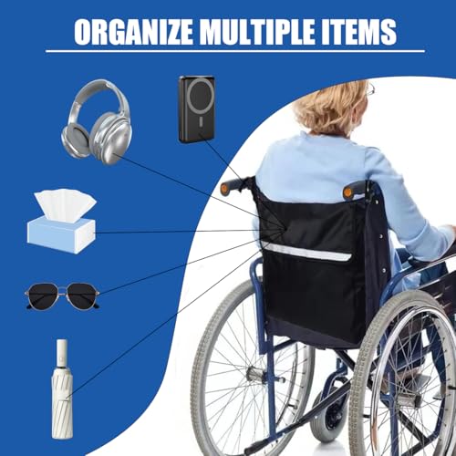 EHERDM Wheelchair Bag to Hang on the Back Backrest Hanging Pouch with Reflective Strip Large Capacity Stroller Tote for Outdoor Electric Wheel Chair Backpack Accessories Wheelchair - Image 3