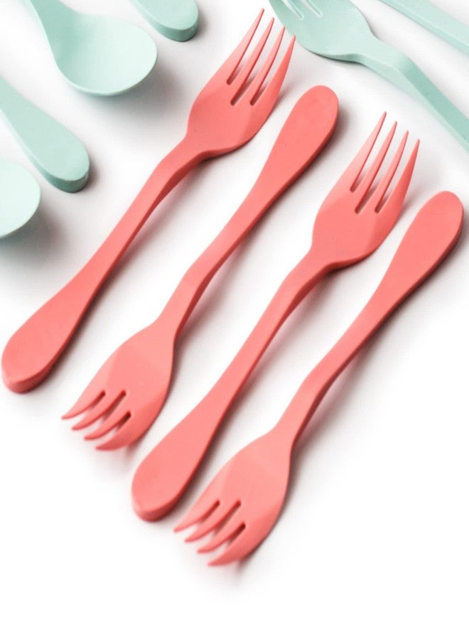 Knork Eco Fork Biodegradable Reusable Flatware Set, 12 Piece, Coral - Image 1