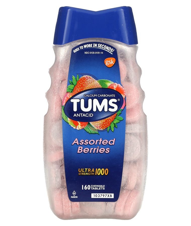 TUMS Ultra Strength Antacid  Assorted Berries 1000 mg 160 Chewable Tablets