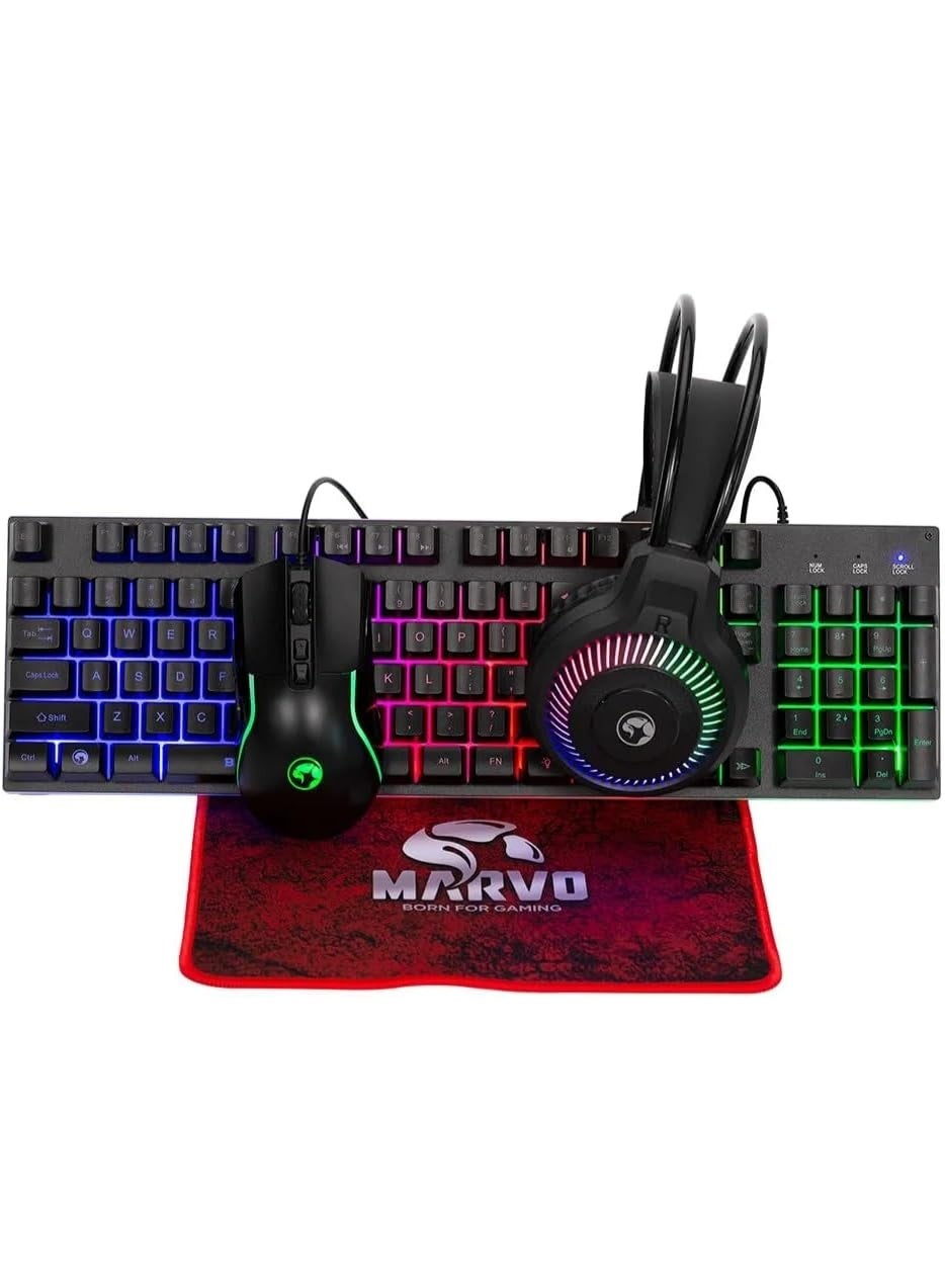 4-in-1 RGB Gaming Combo Kit | Full Gaming Setup with RGB Backlit Keyboard, 8000 DPI Programmable Mouse, 7.1 Surround Sound Headset & Anti-Slip Mouse Pad | Pro Gamer Bundle for PC & Laptop | Ultimate RGB Gaming Peripheral Set for Immersive Gameplay, FPS, MOBA, and Esports | Durable Membrane Keyboard, Adjustable DPI Mouse, Crystal-Clear Audio Headset, Plug & Play USB Compatibility | All-in-One Gaming Kit for Beginners & Pros | Stylish Rainbow Lighting & Ergonomic Design | Ideal Gaming Gift Set for Streamers & Enthusiasts