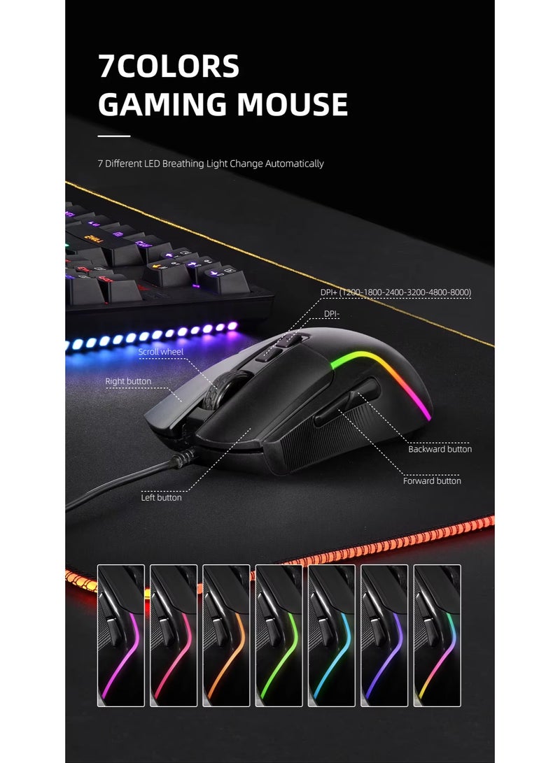 مارفو 4-in-1 RGB Gaming Combo Kit | Full Gaming Setup with RGB Backlit Keyboard, 8000 DPI Programmable Mouse, 7.1 Surround Sound Headset & Anti-Slip Mouse Pad | Pro Gamer Bundle for PC & Laptop | Ultimate RGB Gaming Peripheral Set for Immersive Gameplay, FPS, MOBA, and Esports | Durable Membrane Keyboard, Adjustable DPI Mouse, Crystal-Clear Audio Headset, Plug & Play USB Compatibility | All-in-One Gaming Kit for Beginners & Pros | Stylish Rainbow Lighting & Ergonomic Design | Ideal Gaming Gift Set for Streamers & Enthusiasts - Image 5