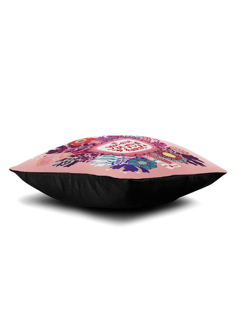 Indigifts - Indigifts Micro Satin, Fibre Love Quote Cushion Cover with Filler (Pink, 12x12 inches) - Image 1