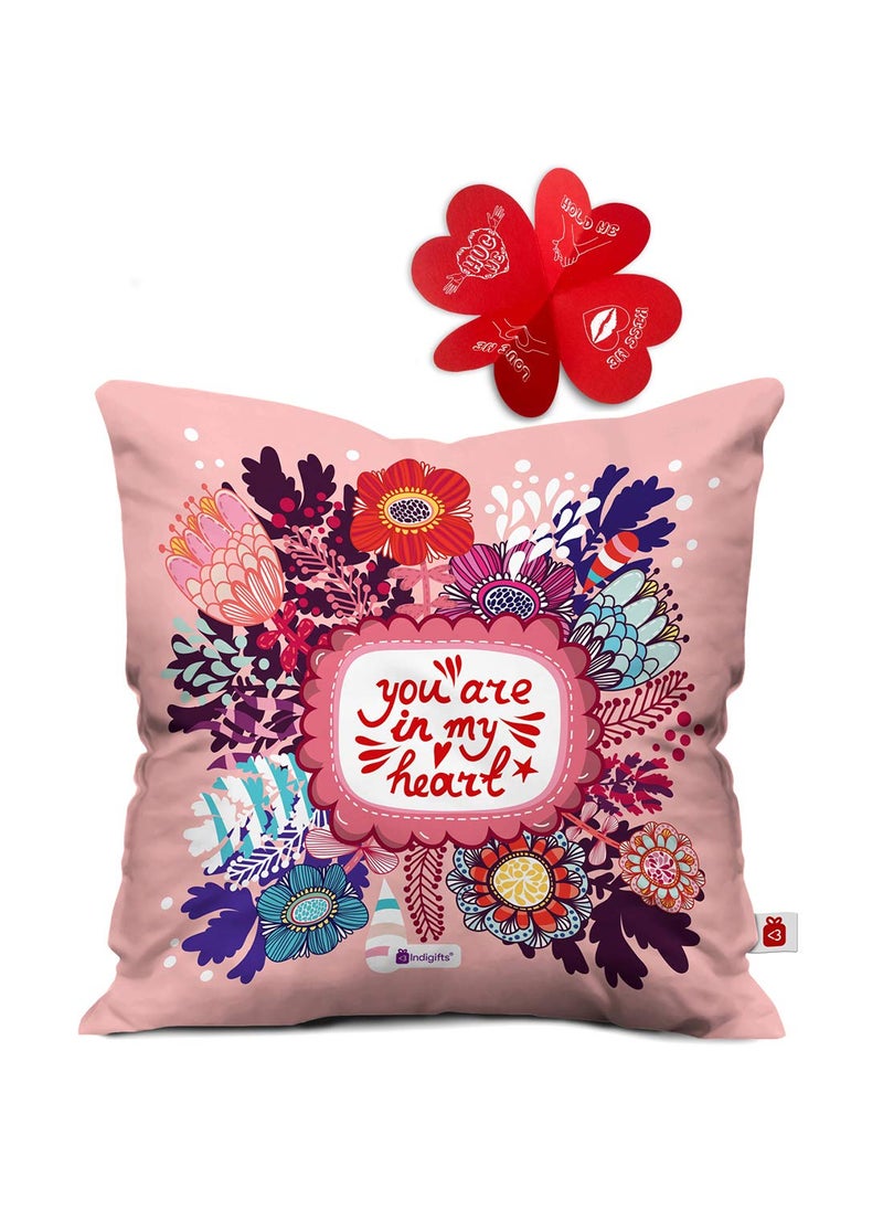 Indigifts - Indigifts Micro Satin, Fibre Love Quote Cushion Cover with Filler (Pink, 12x12 inches) - Image 1