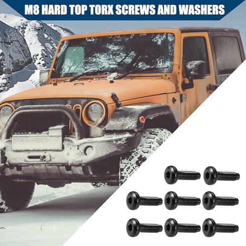 Hihaha Windshield Frame Bolts & Hinge Torx Screws for Jeep Wrangler JK 2007-2018 / M8 Torx Screws Bolts for Pillars/Durable Metal / 8 Pcs Black - Image 2