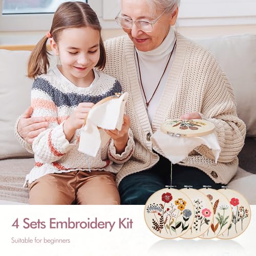 wtisan Embroidery Kit, 4 Sets Embroidery Kit for Beginners with Stamped Flower Pattern, Cross Stitch Starter Kits for Adults Hand Craft Lover with Embroidery Hoop, Instructions and Threads - Image 5