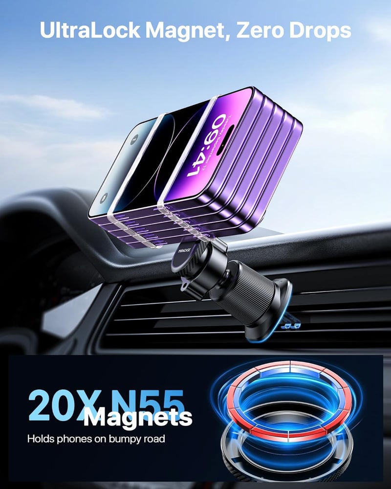 Miracase Magnetic Phone Holder for Car - MagSafe Compatible, 20 Strongest Magnets, Dash & Vent Mount - Image 5