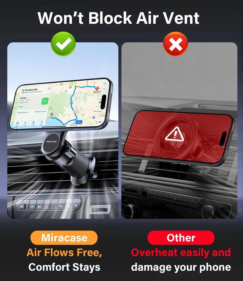 Miracase Magnetic Phone Holder for Car - MagSafe Compatible, 20 Strongest Magnets, Dash & Vent Mount - Image 3