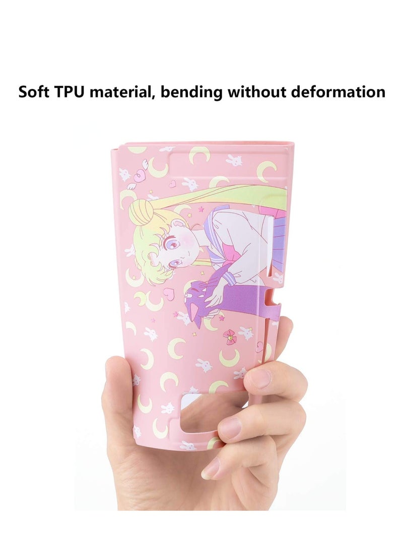 KASTWAVE Cute Protective Case for Switch OLED (2021), Sailor Moon Case Screen Protector with 2PC Cat Claw Thumb Grips Caps Silicone Soft Cover Shockproof Pink Skin Shell Anti-Scratch Case for Joy Con  - Image 5