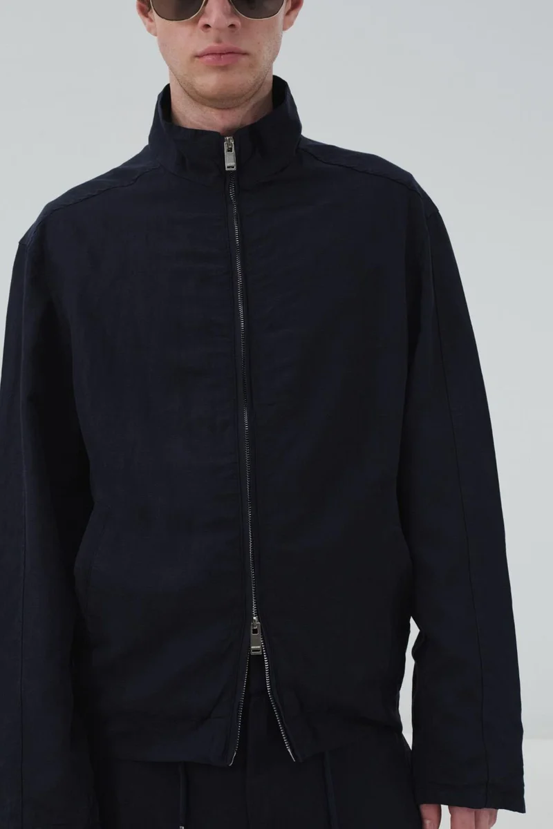 GIESTO Men's Solid Woven Jacket With Zipper Collar