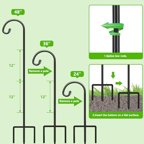 FEED GARDEN Adjustable 48 Inch Small Shepherd Hooks for Outdoor, Garden Hook for Lanterns, Shepard Hooks for Hanging Plants, Bird Feeders, Solar Lights, Mason Jars, Weddings Decor,2 Pack - Image 3