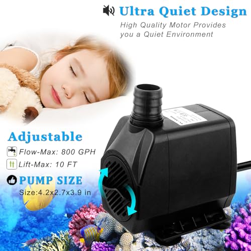PULACO 800GPH（Large Flow: 3000L/H） Submersible Water Pump with 6.5 ft Tubing, 45W durable fountain water pump 4 Nozzles for Pond Fountain, Aquariums Fish Tank, Statuary, Hydroponics - Image 2