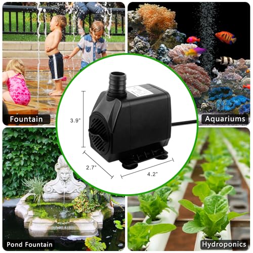 PULACO 800GPH（Large Flow: 3000L/H） Submersible Water Pump with 6.5 ft Tubing, 45W durable fountain water pump 4 Nozzles for Pond Fountain, Aquariums Fish Tank, Statuary, Hydroponics - Image 3