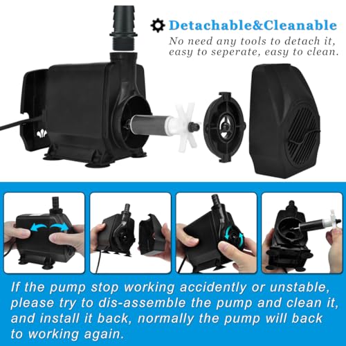 PULACO 800GPH（Large Flow: 3000L/H） Submersible Water Pump with 6.5 ft Tubing, 45W durable fountain water pump 4 Nozzles for Pond Fountain, Aquariums Fish Tank, Statuary, Hydroponics - Image 4