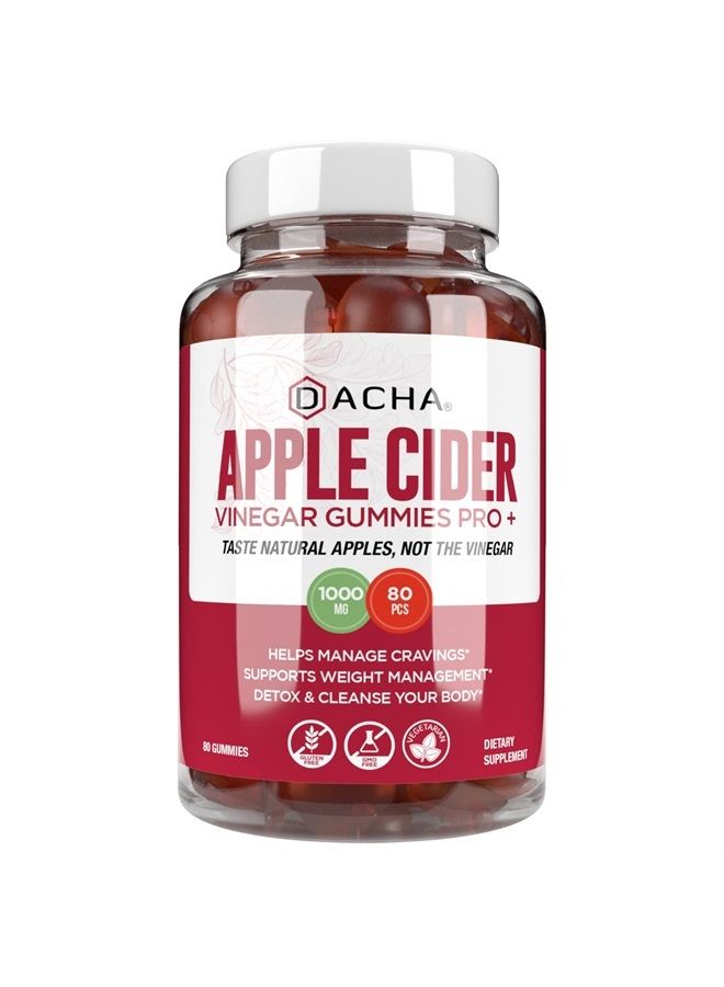 DACHA Premium Apple Cider Vinegar Gummies – 80 Count, 1000mg Raw, Organic, Unfiltered ACV from The Mother, Not Sticky, Immune, Detox, Fitness & Acid Reflux Heartburn Pomegranate Beet Root Vitamin B9 B12 - Image 1