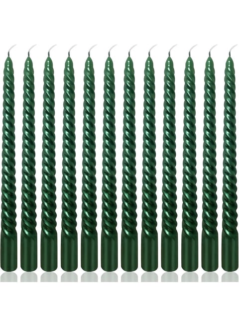 Spiral Metallic Taper Candles, Wax – Green, Set of 12