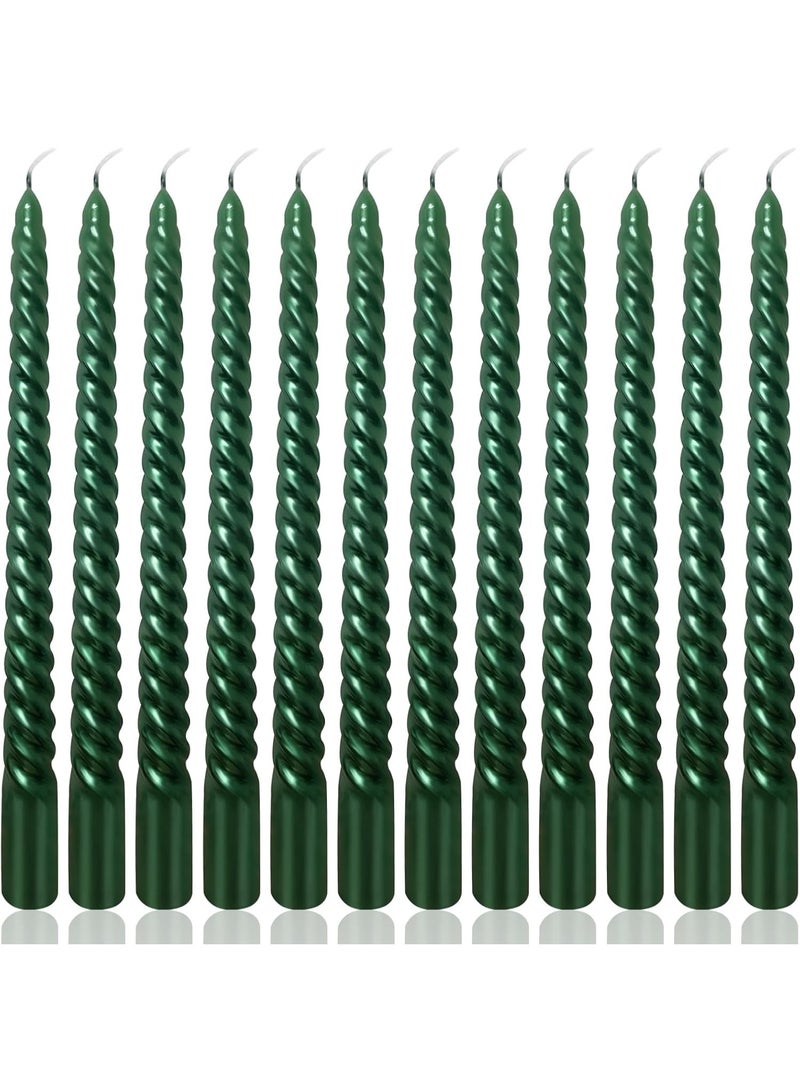 Home Care 12 قطعة شموع معدنية خضراء ملتوية أنيقة طويلة للزينة في عيد الميلاد، حفلات الزفاف، والديكور المنزلي - Image 1