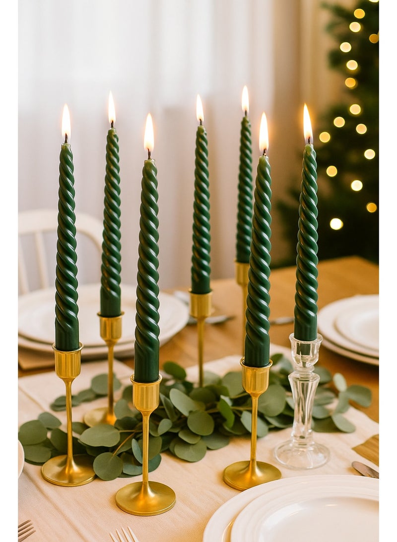 Home Care 12 قطعة شموع معدنية خضراء ملتوية أنيقة طويلة للزينة في عيد الميلاد، حفلات الزفاف، والديكور المنزلي - Image 2