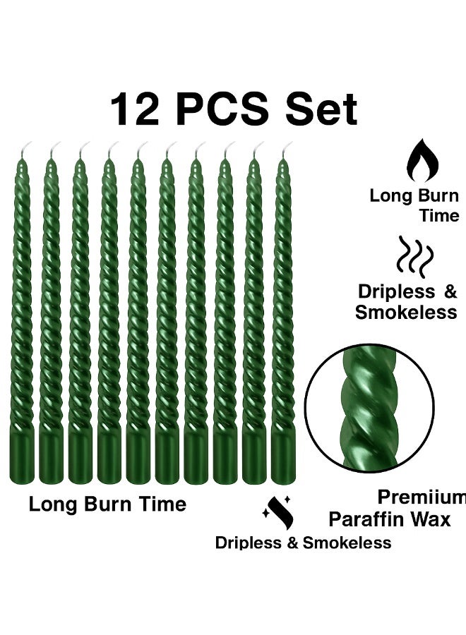 Home Care 12 قطعة شموع معدنية خضراء ملتوية أنيقة طويلة للزينة في عيد الميلاد، حفلات الزفاف، والديكور المنزلي - Image 4