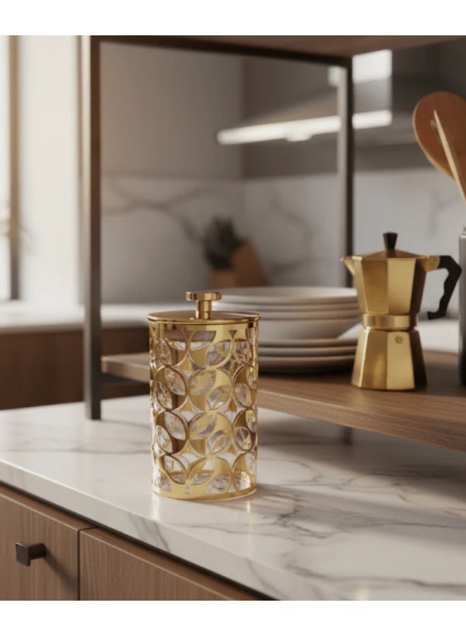 AKDC Luxury Round Airtight Acrylic Storage Canister with Transparent Body & Elegant Golden Design Lid – Kitchen Storage Jar, 800 ml - Image 2