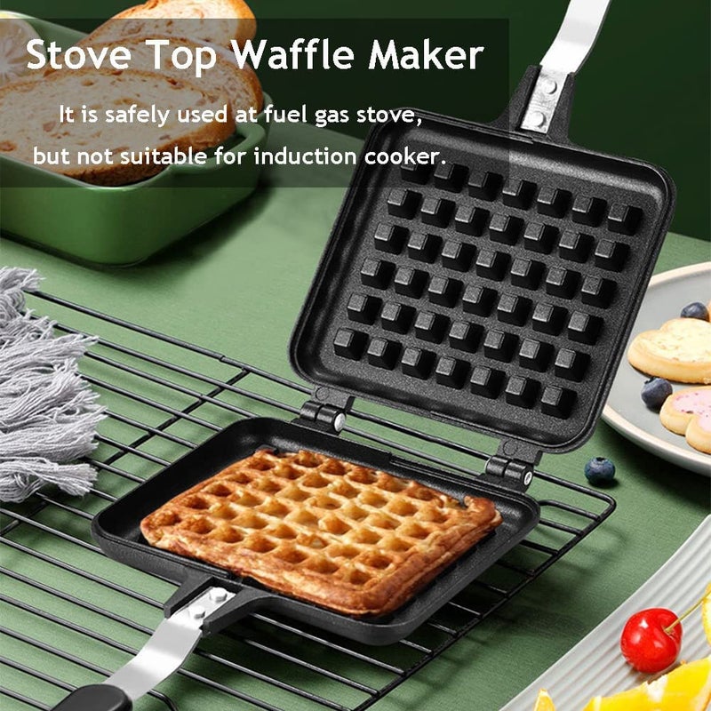 RBGIIT Waffle Maker Machine With Comfortable Handle For Kitchen Gas Stove Non Stick Waffle Maker Pan Press Plate Cooking Baking Tool with Long Handle Low Power Consumption Black_6 - Image 4