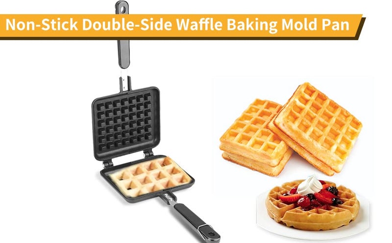 RBGIIT Waffle Maker Machine With Comfortable Handle For Kitchen Gas Stove Non Stick Waffle Maker Pan Press Plate Cooking Baking Tool with Long Handle Low Power Consumption Black_6 - Image 3