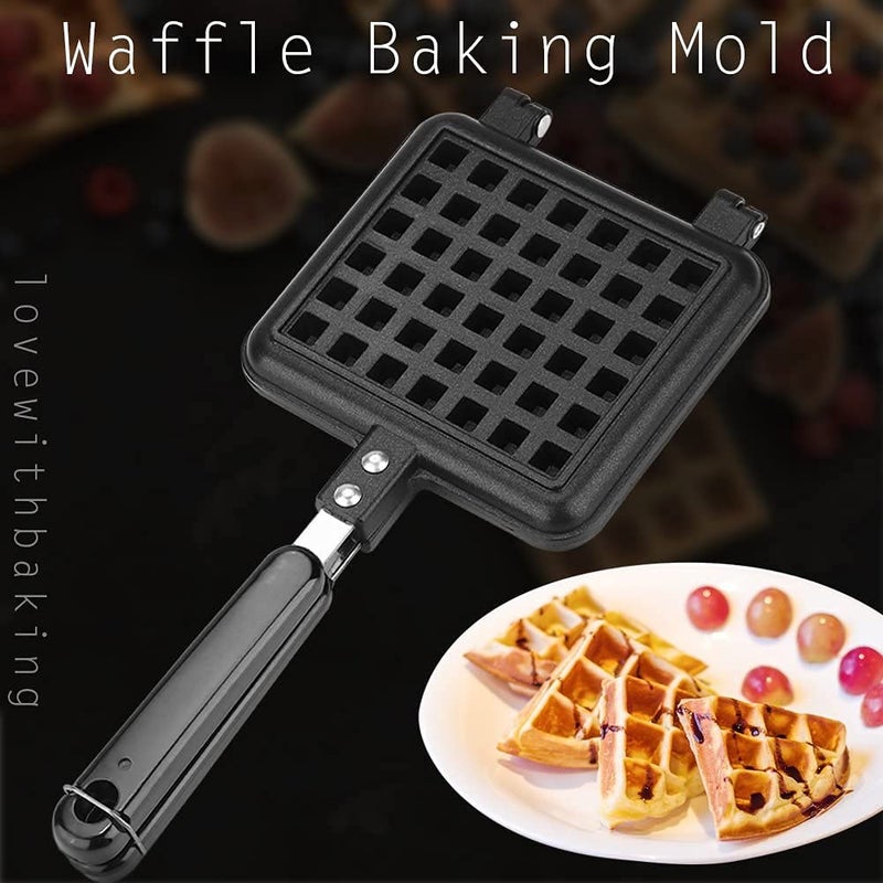 RBGIIT Waffle Maker Machine With Comfortable Handle For Kitchen Gas Stove Non Stick Waffle Maker Pan Press Plate Cooking Baking Tool with Long Handle Low Power Consumption Black_6 - Image 5