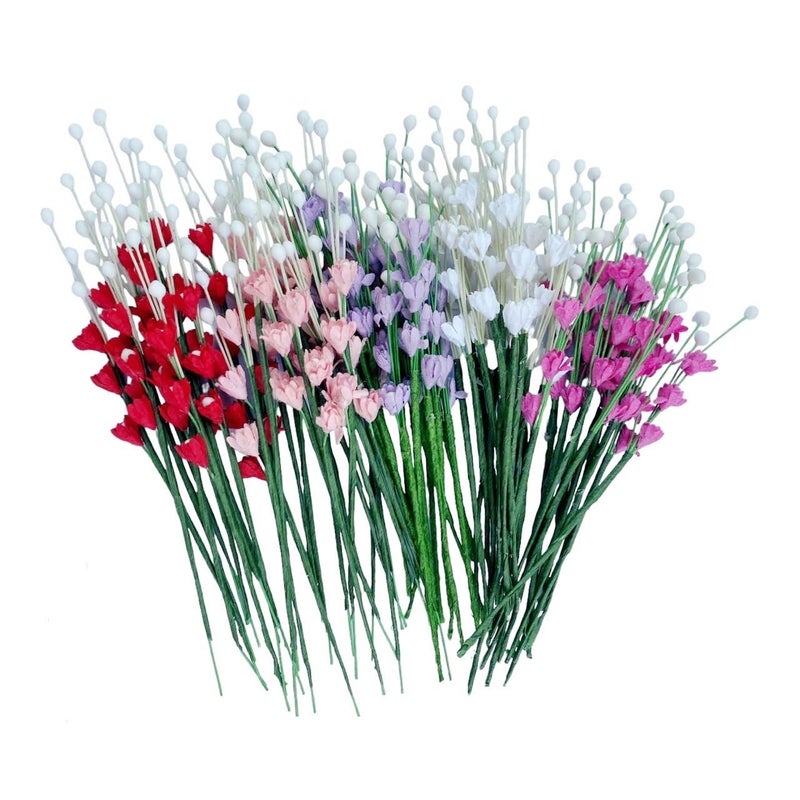 ICRAFY 20 Assorted Handmade Tiny Bouquet Mulberry Paper Flowers Artificial Craft Scrapbook Wedding Card DIY Embellishment (Mixed 5 Colors) Size 0.5 cm. - Image 1