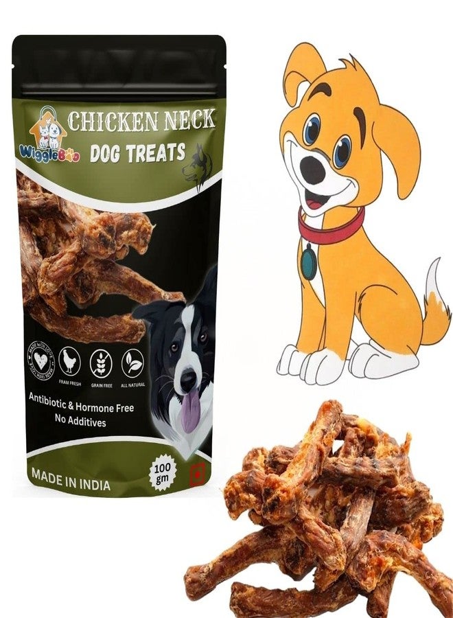 WiggleBoo Healthy & Tasty Dried Treats for Dogs, Puppy - All-Natural Snack Loaded with Protein and Flavor (100grm) (Dried Chicken Neck) - Image 1