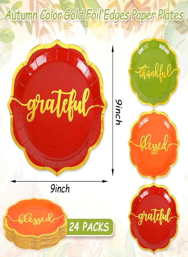 Whaline 24 Pcs Fall Thanksgiving Paper Plates Gold Foil Scalloped Disposable Plates 3 Colors Thankful Dinner Plate for Autumn Tableware Supplies Table Decor, 9 Inch - Image 2