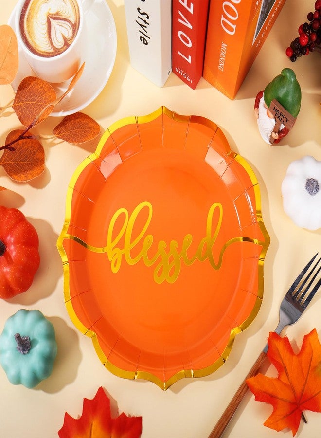 Whaline 24 Pcs Fall Thanksgiving Paper Plates Gold Foil Scalloped Disposable Plates 3 Colors Thankful Dinner Plate for Autumn Tableware Supplies Table Decor, 9 Inch - Image 4