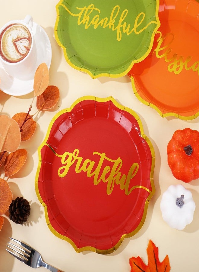 Whaline 24 Pcs Fall Thanksgiving Paper Plates Gold Foil Scalloped Disposable Plates 3 Colors Thankful Dinner Plate for Autumn Tableware Supplies Table Decor, 9 Inch - Image 5