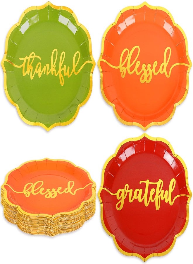 Whaline 24 Pcs Fall Thanksgiving Paper Plates Gold Foil Scalloped Disposable Plates 3 Colors Thankful Dinner Plate for Autumn Tableware Supplies Table Decor, 9 Inch - Image 1