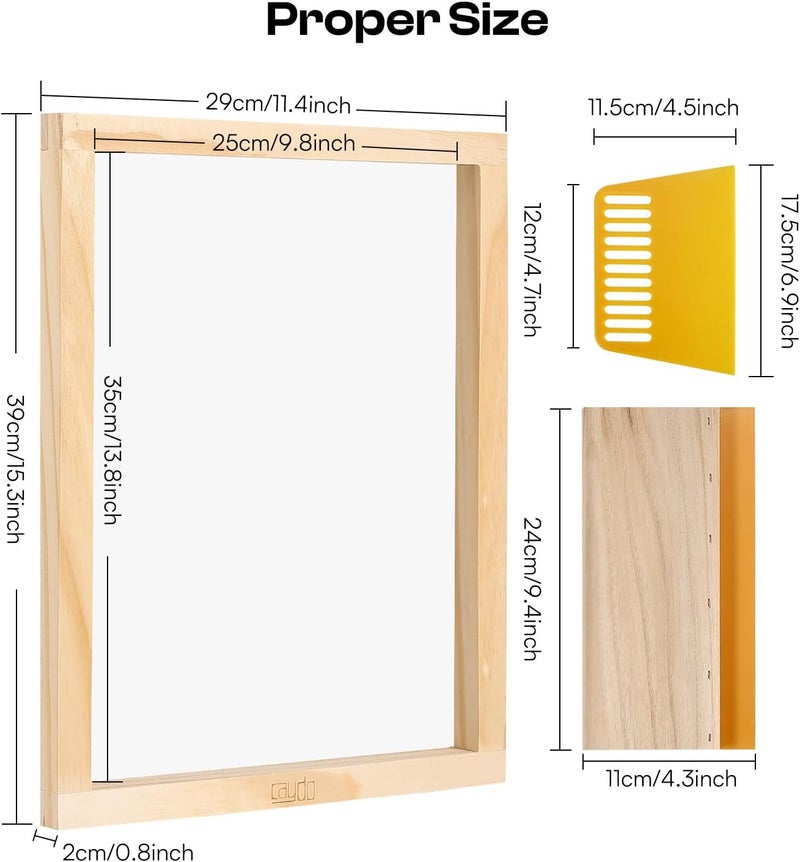 Caydo إطار طباعة الشاشة مع مكشطة طباعة الشاشة لتي شيرتات، حقائب الظهر، حقائب اليد للطباعة اليدوية، 10 × 14 بوصة إطار خشبي بشاشة حريرية مع شبكة بيضاء 110 - Image 2