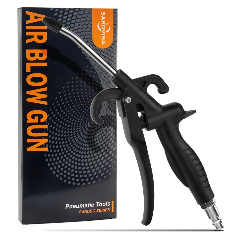 SARDVISA High Volume Air Blow Gun with Rubber Guard Air Flow Nozzle, Industrial Household Air Blower Gun Angle Bent Jet Nozzle, Air Gun for Compressor Pneumatic Tool for Dust Cleaning Car Detailing - Image 1