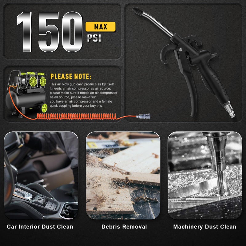 SARDVISA High Volume Air Blow Gun with Rubber Guard Air Flow Nozzle, Industrial Household Air Blower Gun Angle Bent Jet Nozzle, Air Gun for Compressor Pneumatic Tool for Dust Cleaning Car Detailing - Image 5