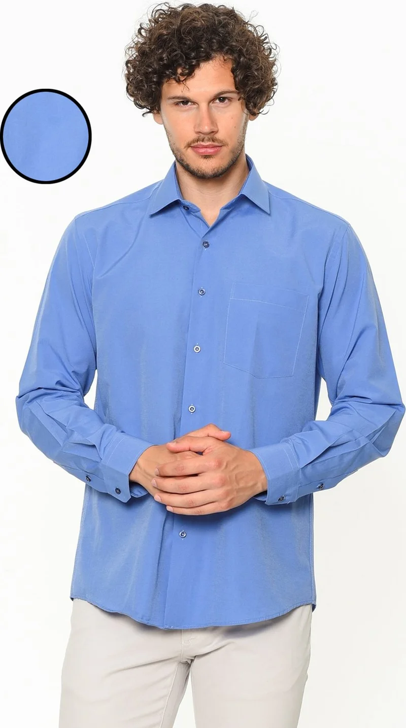 Varetta Men's Blue Classic Cut Pocket Straight Long Sleeve Shirt