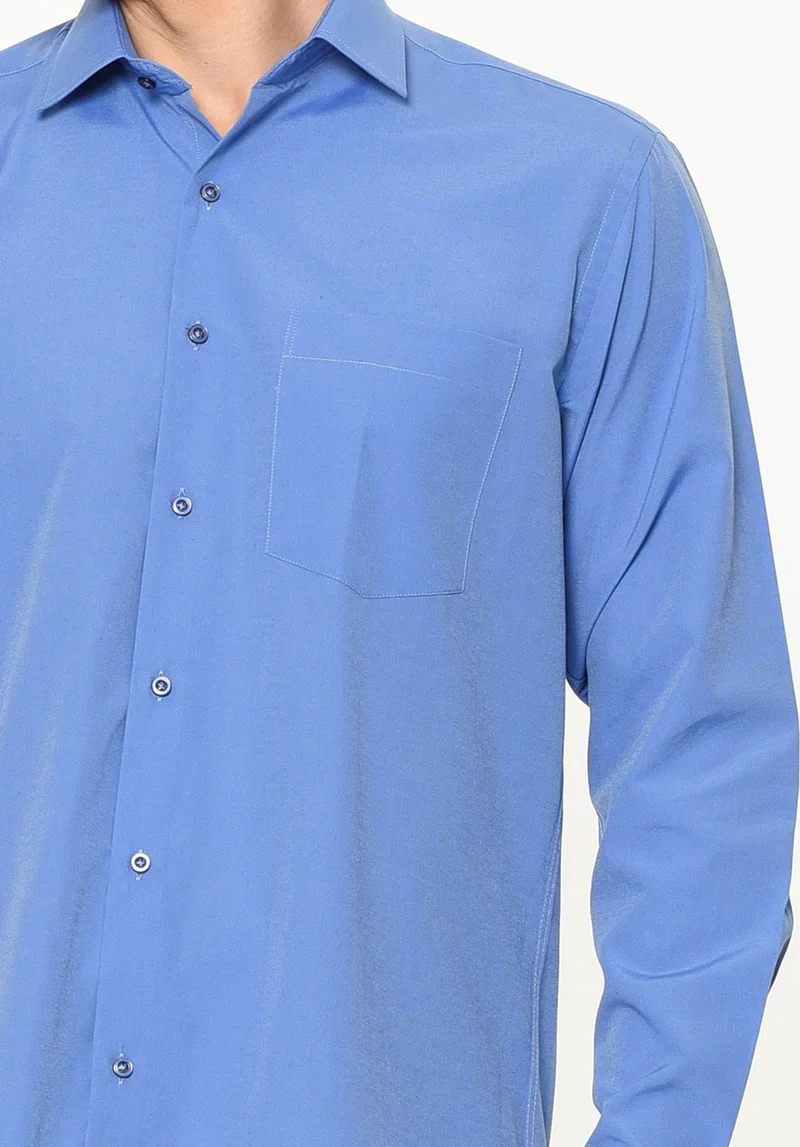 Varetta Men's Blue Classic Cut Pocket Straight Long Sleeve Shirt