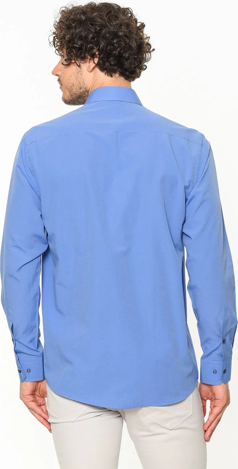 Varetta Men's Blue Classic Cut Pocket Straight Long Sleeve Shirt